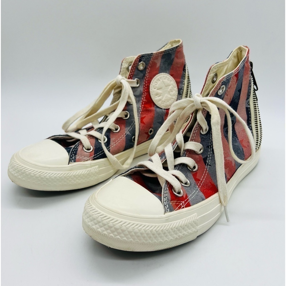 CONVERSE WOMEN’S PATRIOTIC LACE UP HIGHTOP SNEAKERS WITH ZIPPERED ACCENTS SZ 6.5